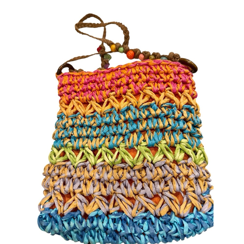 Capelli Woven Crossbody Rainbow Colors Purse Bag Boho Festival Beach Cruise‎